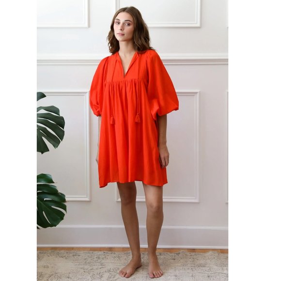 NWT Millie Daisy Mini Dress Womens XL Orange Poppy Voile 3/4 Puff Sleeves NEW - Picture 13 of 13
